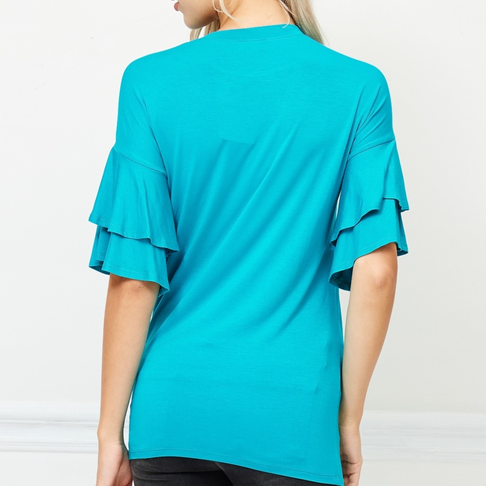 "ROUND NECK RUFFLE SLEEVE TOP" - Picture 6 of 6